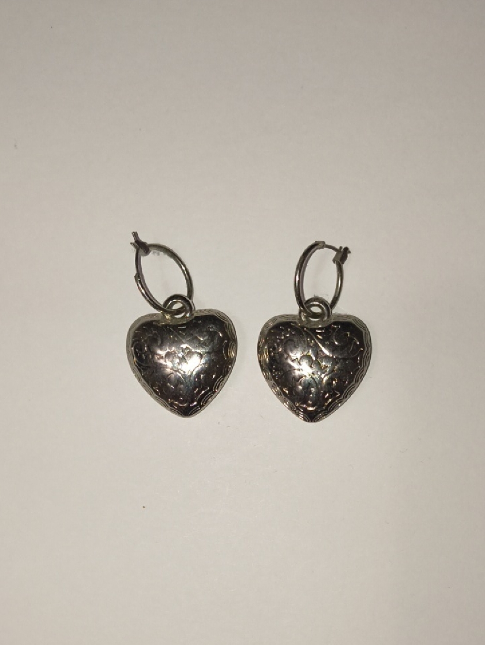 Engraved Silver Heart Hoop Earrings - Romantic Dangle Style